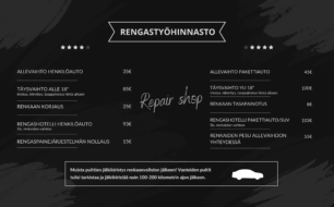 Pricing list for car tire services