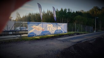 Banner and flags front of the building